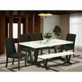 thumbnail image 1 of Mid Century Dining Set - 6 Piece TableChairs with Bench - Linen WhiteBlack Finish, 1 of 6