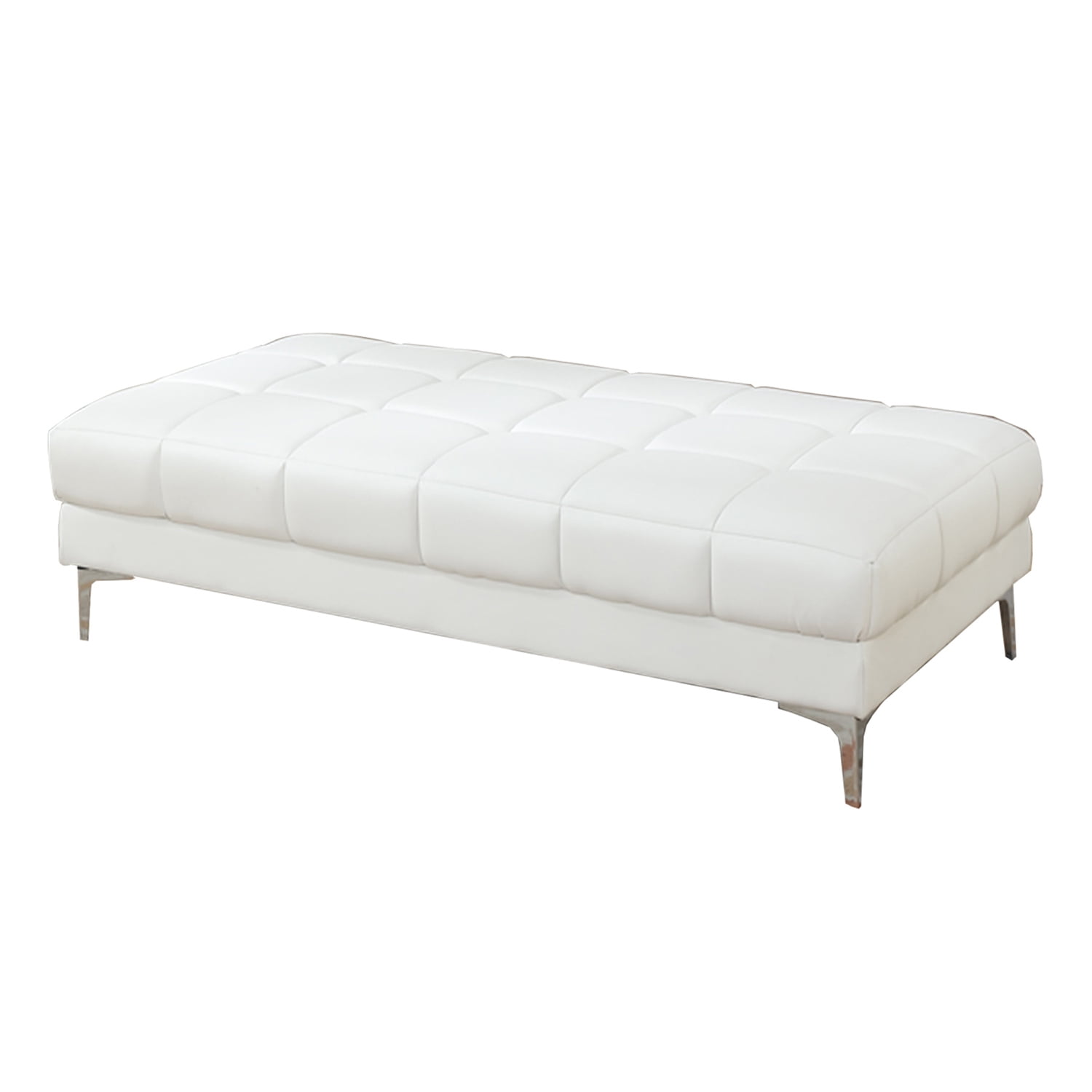 White Bonded Leather Tufted Cocktail Ottoman