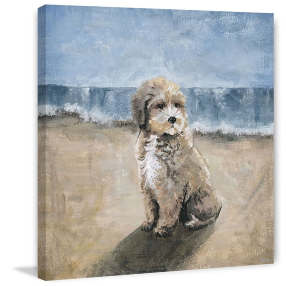 Handmade Dog Beach Painting Canvas Print - Coastal Home Decor Wall Art - Unique Pet Portrait Gift
