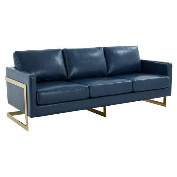 Maykoosh Handmade Home Modern Mid-Century Upholstered Leather Sofa with Gold Frame