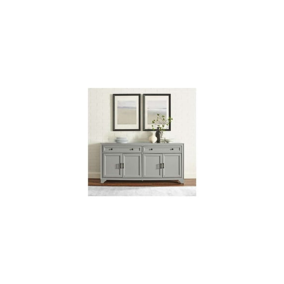Maykoosh Handmade Home Rectangular Sideboard Distressed Gray Finish, Adjustable Feature, Floor Mountable with 2 Doors and 2 Drawers - 15"D x 61"W x 29.63"H