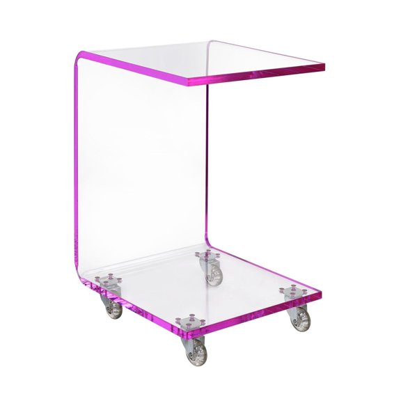 Acrylic Snack Table - Clear Side Table with Casters & Shelf - Modern Living Room Accent