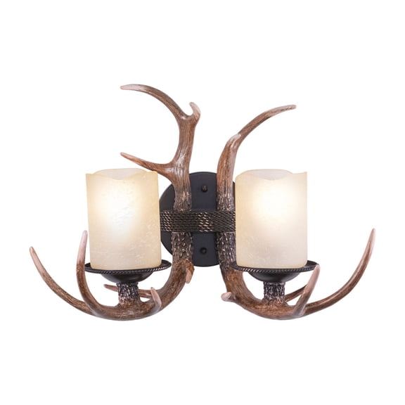 Rustic Bathroom Vanity Light - 2-Light Fixture - Black Walnut Finish - Cr me Cognac Glass Shade - 16.75 Inch