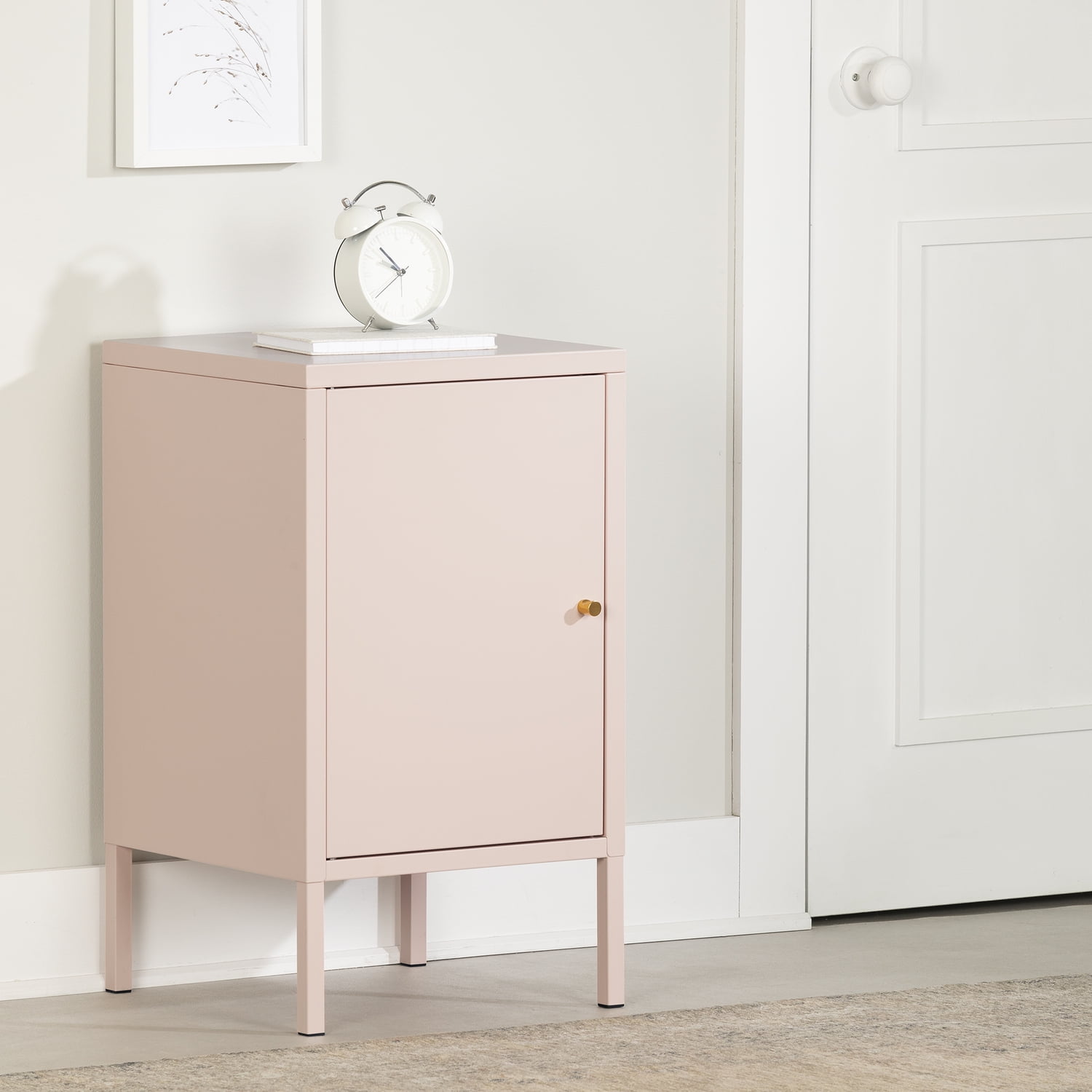 Pale Pink Metal Rectangular End Table with Storage