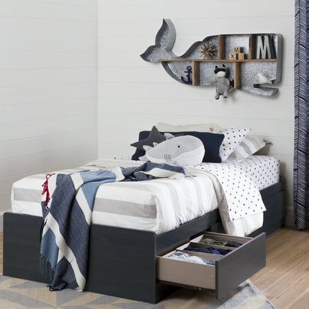 Homestock Hollywood Regency Bed With 3 Drawers, Twin Size, 39-Inch, Blueberry Finish, 76.5"L X 40.5"W X 14.75"H, Storage Platfrom Bed With Sturdy Construction, Platform Bed With Drawers
