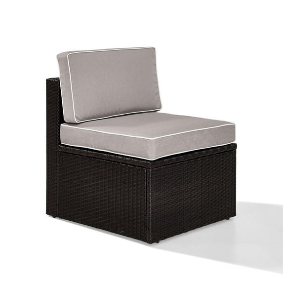 Outdoor Wicker Center Chair - Patio Lounge Seating - Modern Lawn Porch Furniture - Easy Assembly - Brown Gray Cushions