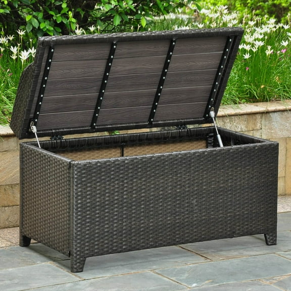 Storage Bench Outdoor Patio - Resin Wicker Aluminum Bench - Deck Box Seating