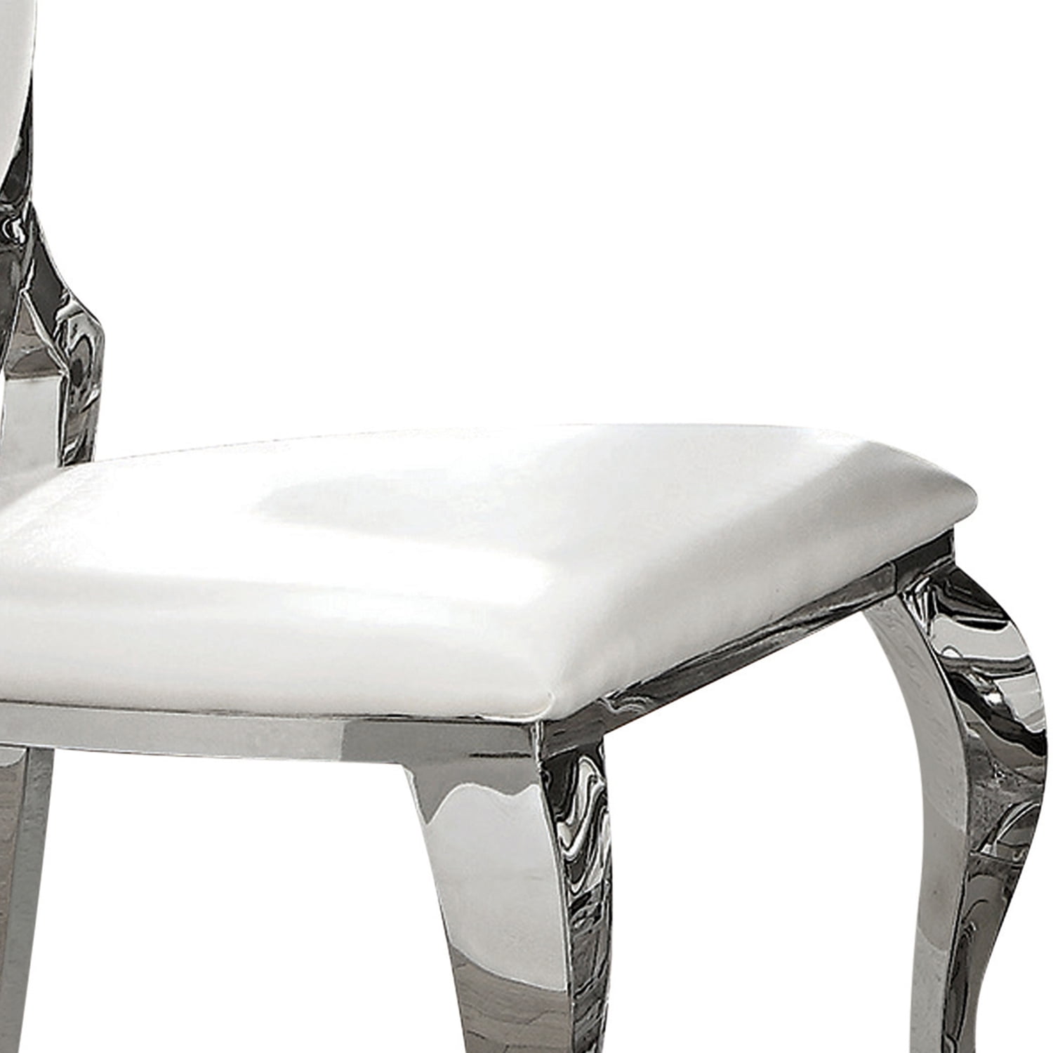 Luxe Transitional White Faux Leather Upholstered Dining Chair, Metal Frame, Set of 2
