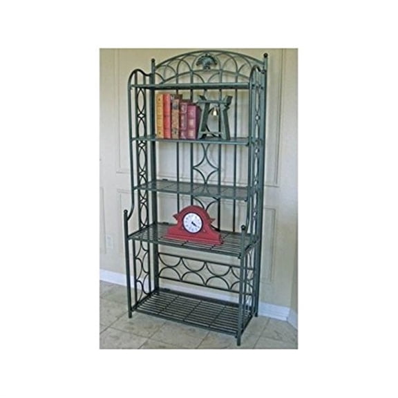 Maykoosh Medieval Majesty 5-Tier Bakers Rack - Sturdy Iron Frame, Hammered Finish, 67 x 31 x 16 in, Great For Storage - Color: verdi green