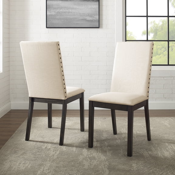 Upholstered Dining Chairs Set of 2 - Modern Elegant Kitchen Chairs - Slate Creme Finish - 39.75" High