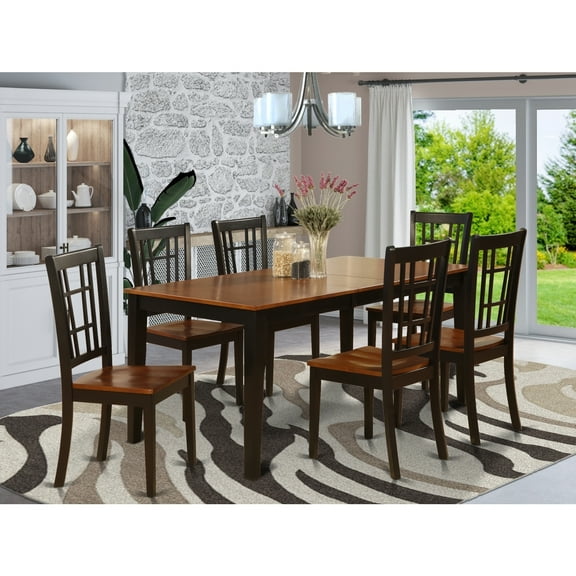 Dining Room Set 7 Piece - Solid Wood Table & Chairs, Cherry Finish, Butterfly Leaf, Family Size