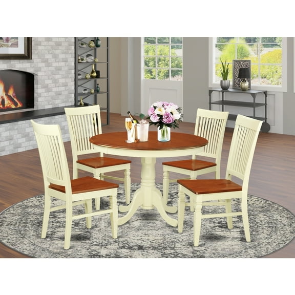 Kitchen Table Set - 5 Piece Dining Set with Table & 4 Chairs - Buttermilk & Cherry