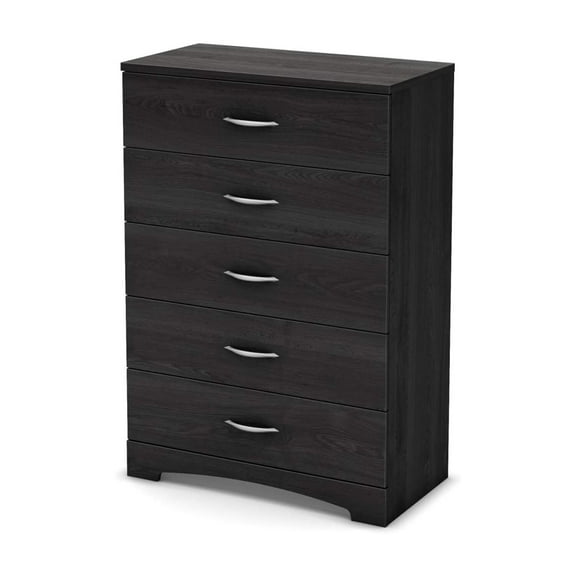 HomeStock Island Oasis 5-Drawer Bedroom Chest, Painted Finish Type, Sturdy Feature, Lacquered Finish - 19"D x 33"W x 42.5"H, Pure Black Finish - Color:Chocolate-Color:Gray Oak
