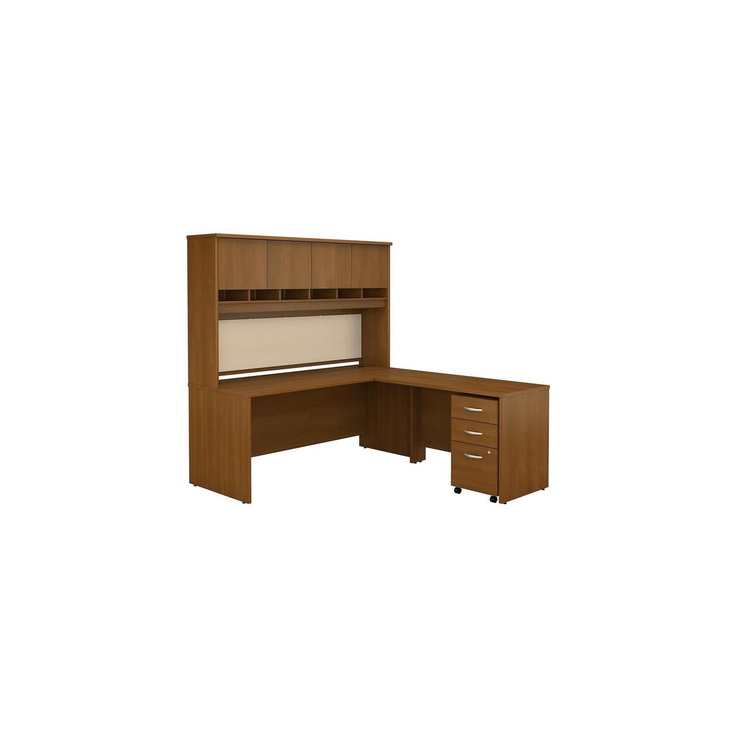 Hansen Cherry Graphite Gray L-Shaped Desk with Hutch and Filing Cabinet