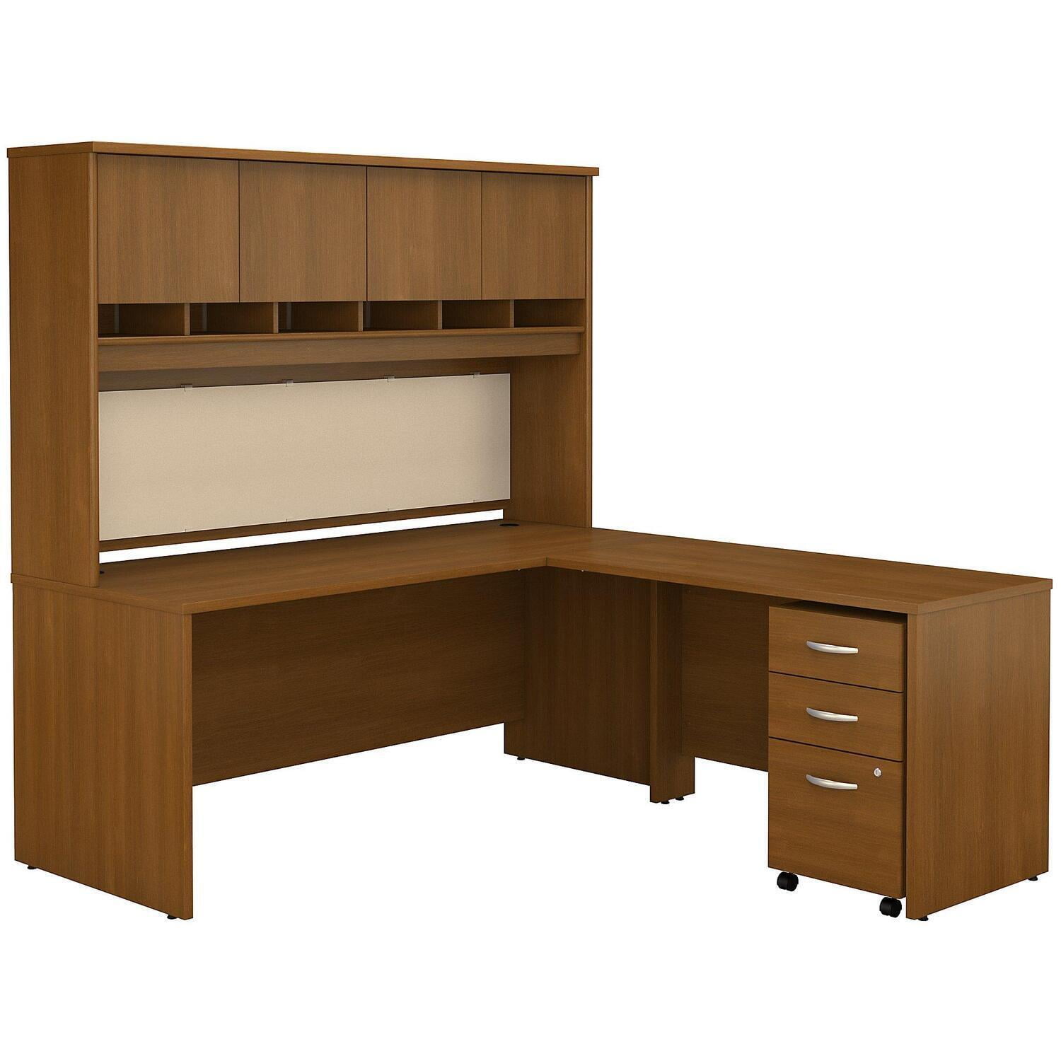 Hansen Cherry Graphite Gray L-Shaped Desk with Hutch and Filing Cabinet