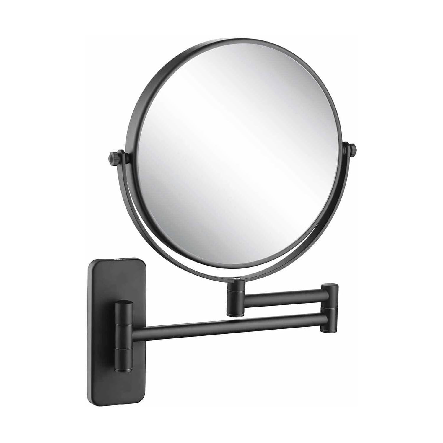 Matte Black Extendable Metal Round Wall Mirror with 5x Magnification