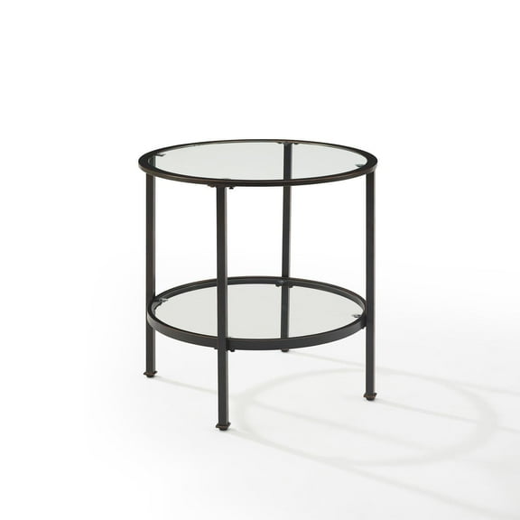 Maykoosh Island Oasis Round End Table, Tempered Glass, Portable, Leg Base - 24"D x 24"W x 24.13"H, Tiered Shelved Storage, Stylish End Table for Living Room or Hallway
