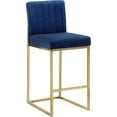 thumbnail image 1 of Maykoosh Island Oasis Modern, Contemporary Velvet Upholstered, Channel Tufted Counter Stool with Polished Metal Base, 16" W x 19" D x 37.5" H-Color:Navy and Gold, 1 of 10