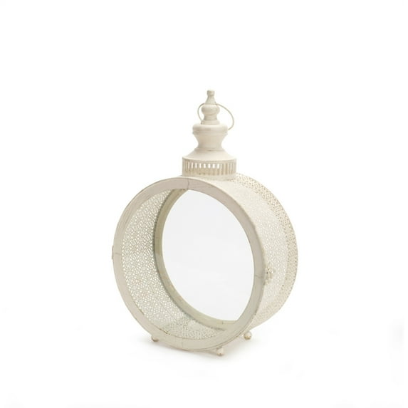 Metal Circle Lantern Ivory 17.5 Inch Decorative Indoor Outdoor Accent Light