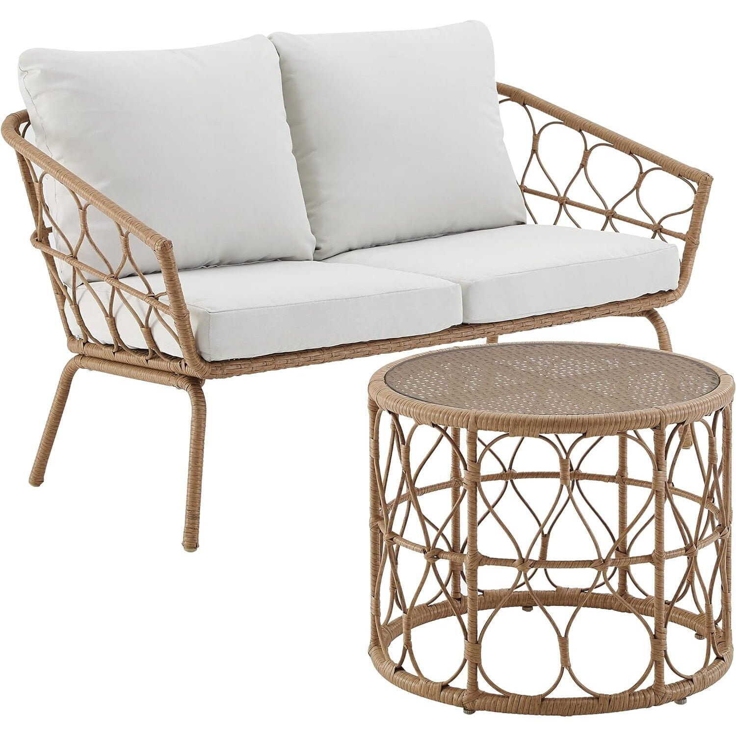 Juniper 2-Piece White Steel Boho-Chic Outdoor Loveseat Set