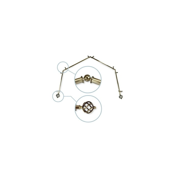 13/16" Diameter Curtain Rods & Hardware for Bay Windows - Brass Finish