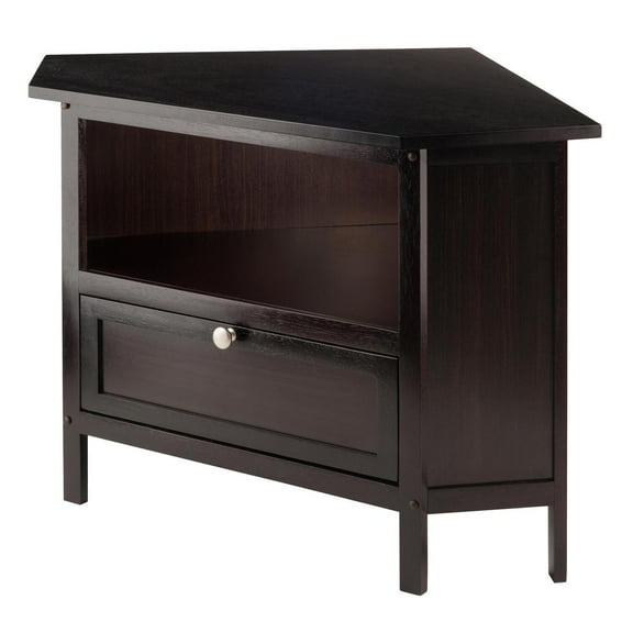 Maykoosh Lakefront Luxury Corner Tv Stand Espresso 23.94" X 34.65" X 22.28" - Corner Design, Storage For Up To A 27" Tv, And Sleek Pull-Down Door.