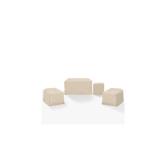Outdoor Furniture Covers 4Pc Patio Set - Washable Vinyl Slipcovers for Loveseat, Chairs, Table - Tan