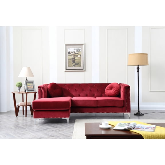 Lakeside Living Sofa Chaise - Velvet Sofa with Chrome Legs - Button Tufted Design - 83" Wide Sofa