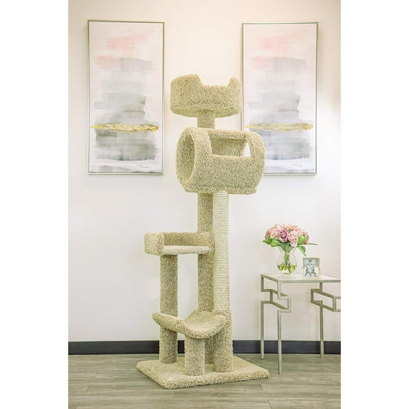 Maykoosh Southwestern Sanctuary Multi-Level Cat Cat Climbing Tower Cat Tree, Solid Wood and Carpet Construction, Modern Cat Tree with Scratch Post and Sturdy Base-Color:Beige,Size:20"L x 24"W x 69"H
