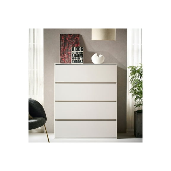 Four Drawer Wood Chest - White Finish Storage Dresser - Modern Bedroom Furniture