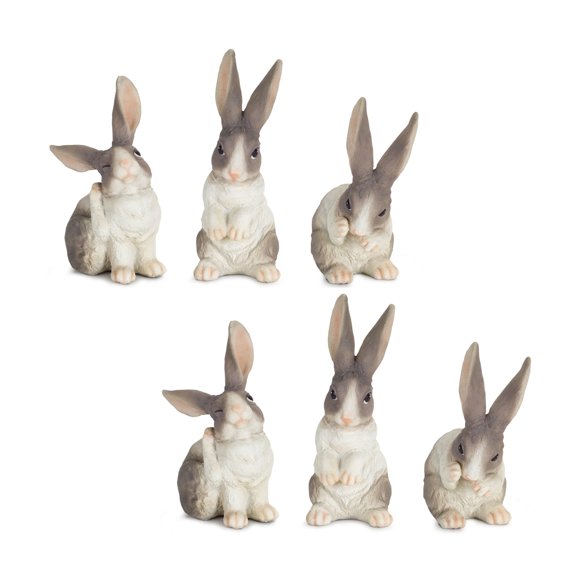 Maykoosh Long Ear Rabbit Figurine (Set Of 6)