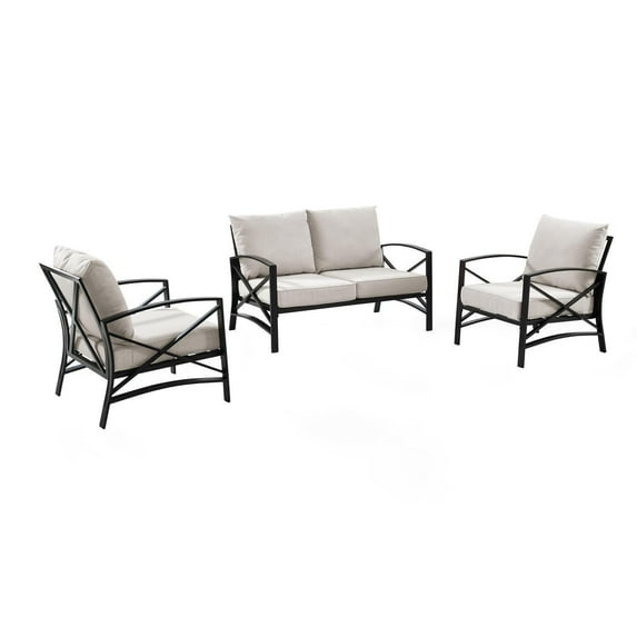 Outdoor Metal Patio Chair Set - 3 Piece Conversation Set - Armchairs & Side Table - Modern Design