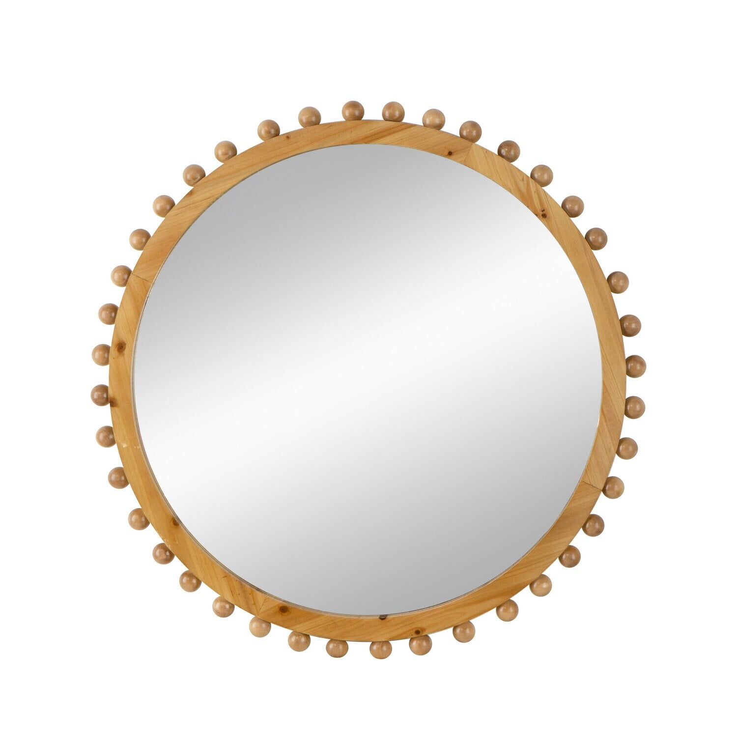 34 in. Round Natural Fir Wood Bathroom Vanity Mirror with Beaded Accents