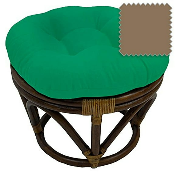 Medieval Footstool Ottoman - Rattan Frame Cushion Footrest - 18L x 18W x 14H - Walnut Finish