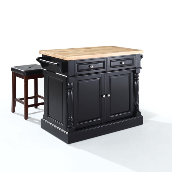 Kitchen Island with Stools - White Kitchen Cart with StorageSquare Bar Stools - Center Island for Kitchens