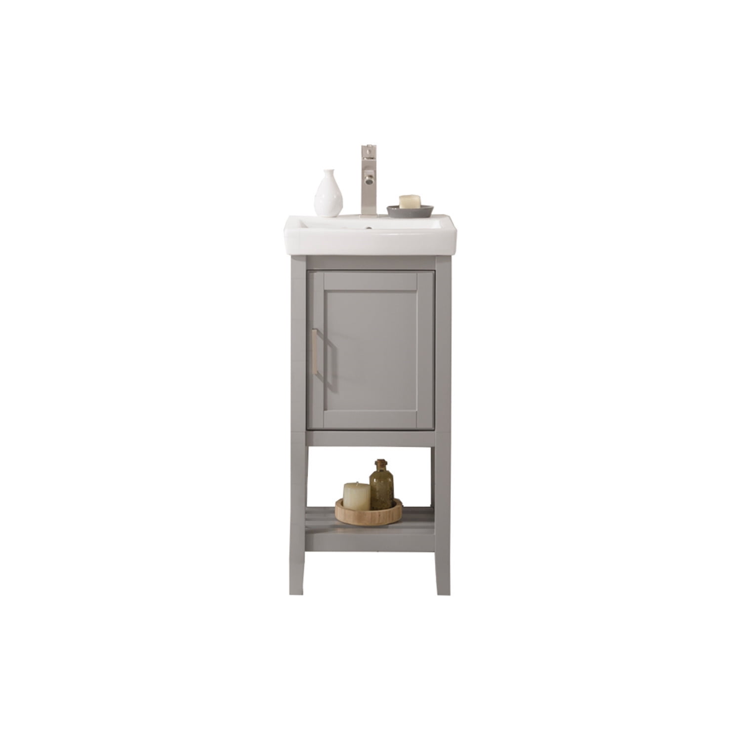 Maykoosh 18-Inch Sink Vanity - Modern Bathroom Vanity with Ceramic Top, Gray Finish, Compact Design