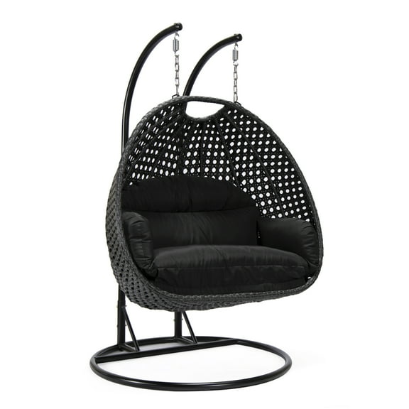 2 Person Hanging Egg Chair - Outdoor Wicker Swing Seat - Patio Porch Garden Furniture