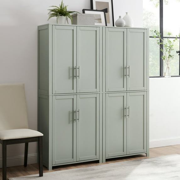 2Pc Pantry Cabinet Set - 56" Wide Storage Organizer with Doors - Gray