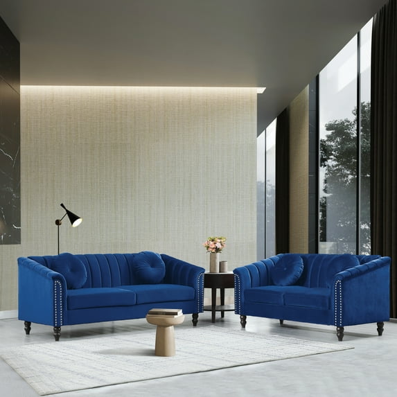 Maykoosh Mediterranean Mastery Furniture 2 Pieces Modular Sectional Sofa Set, Living Room Furniture Modern Style Button Microfiber Couch