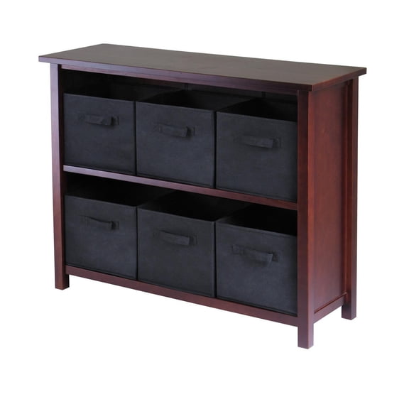2-Section Storage Shelf with Fabric Baskets - Home Organizer & Bookcase