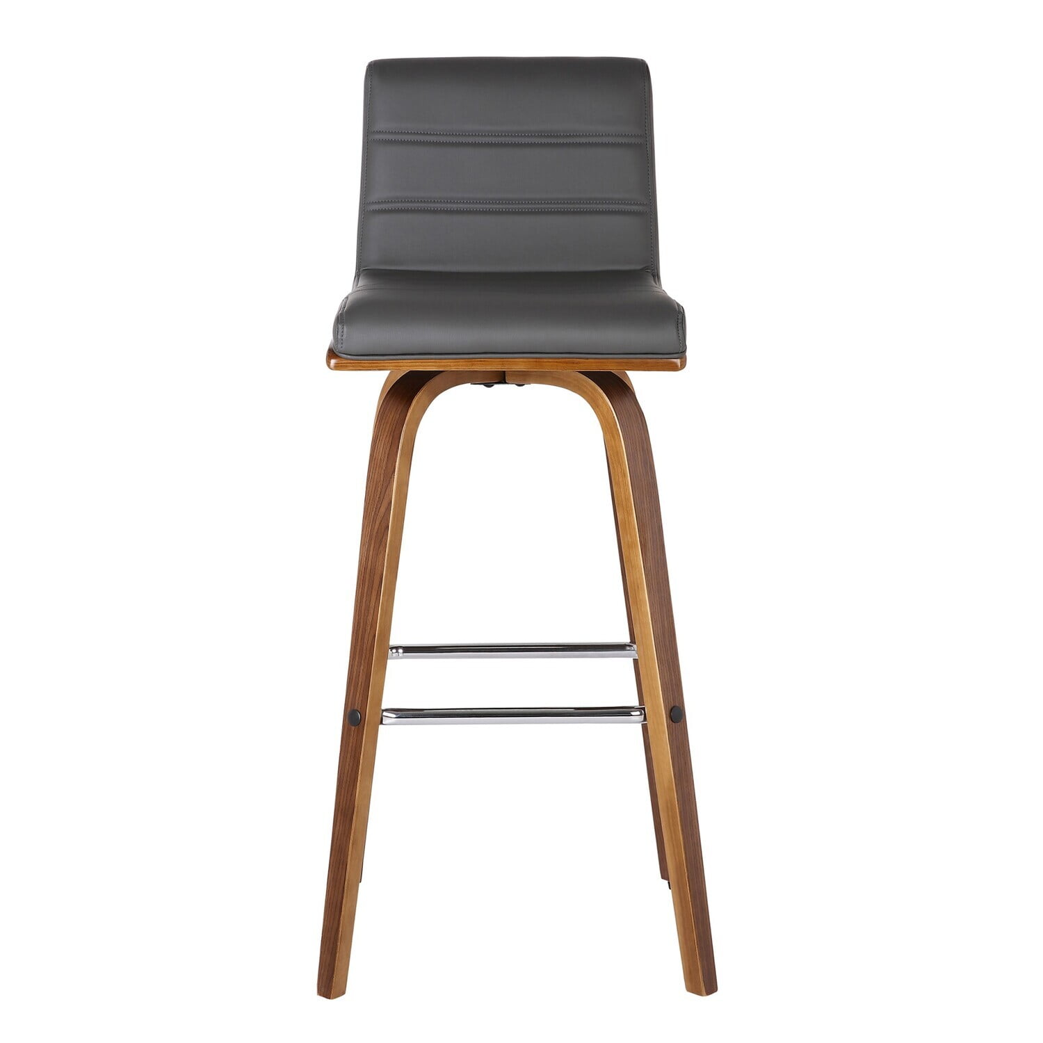 Vienna 26" Contemporary Swivel Barstool with Gray Faux Leather and Walnut Wood