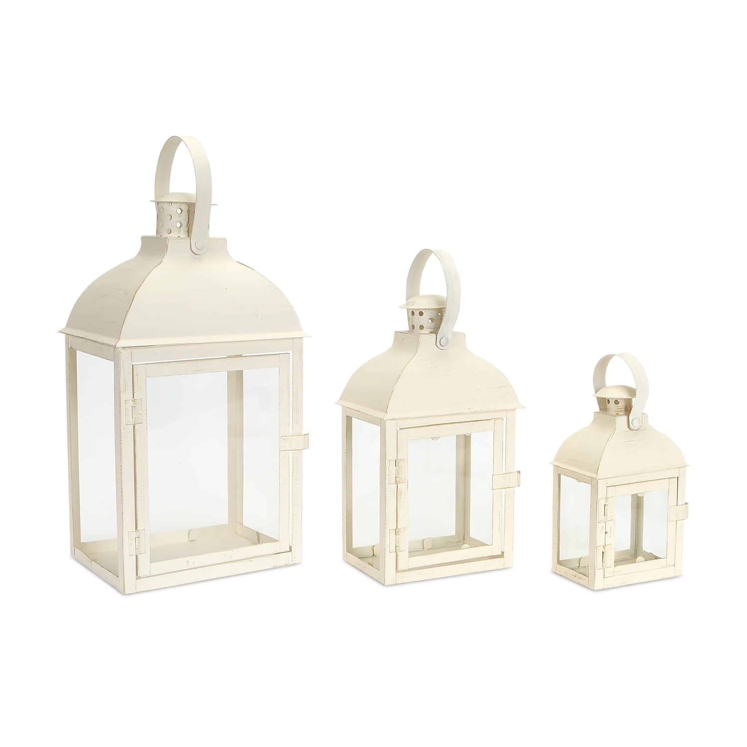 Ivory Metal Tabletop and Hanging Candle Lantern Set