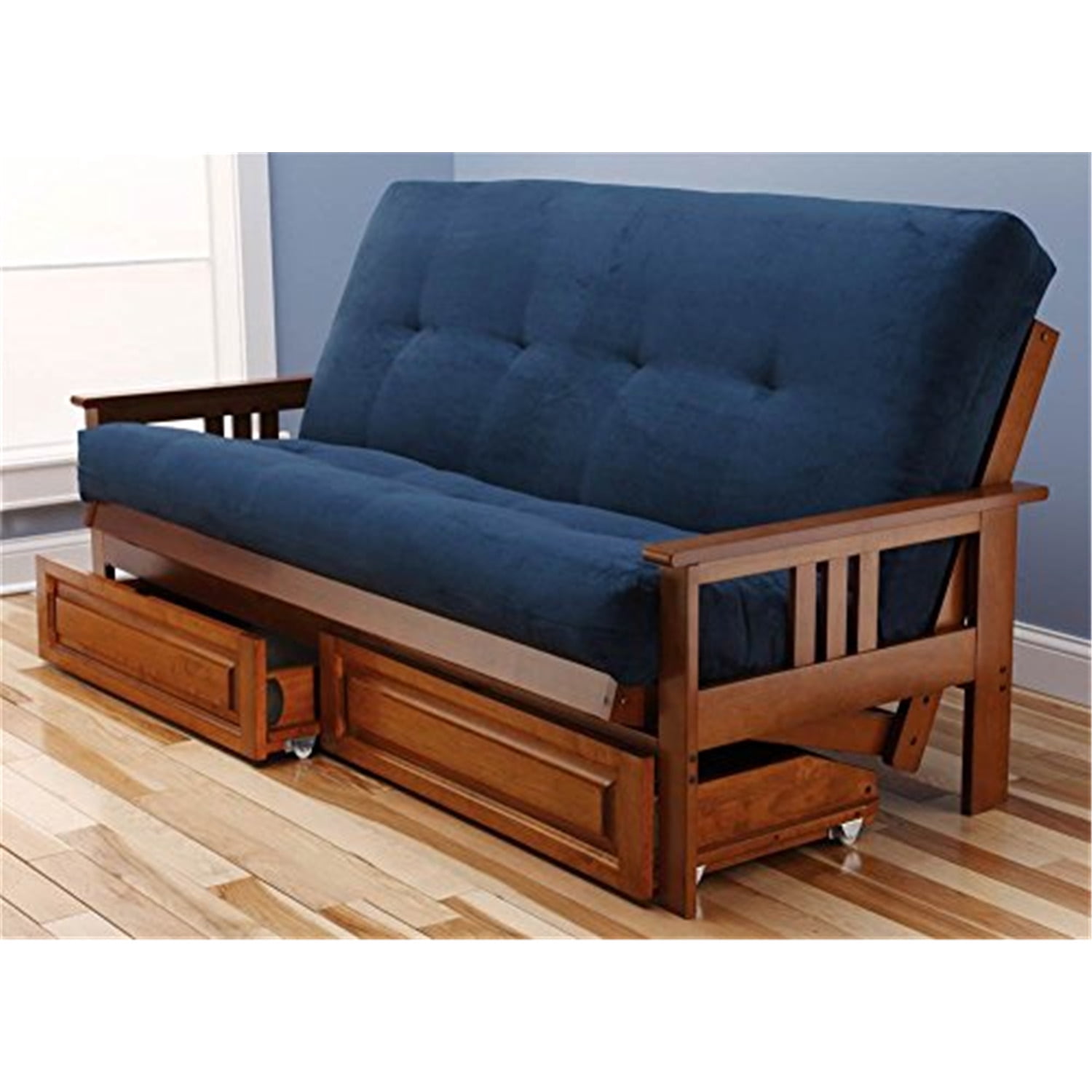 Island Oasis Full Futon Frame Set with Mattress and Storage Drawers, Classic Foldable Frame, Converts to Bed - 79 L x 37 D x 33 H