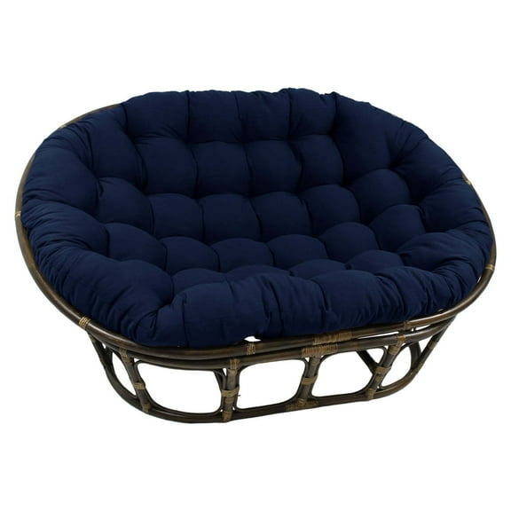 Maykoosh African Artistry Rattan Double Papasan Chair With Twill Cushion - Comfy Bohemian Style Chair With Rustic Rattan Frame In Walnut Finish-Color:Navy blue