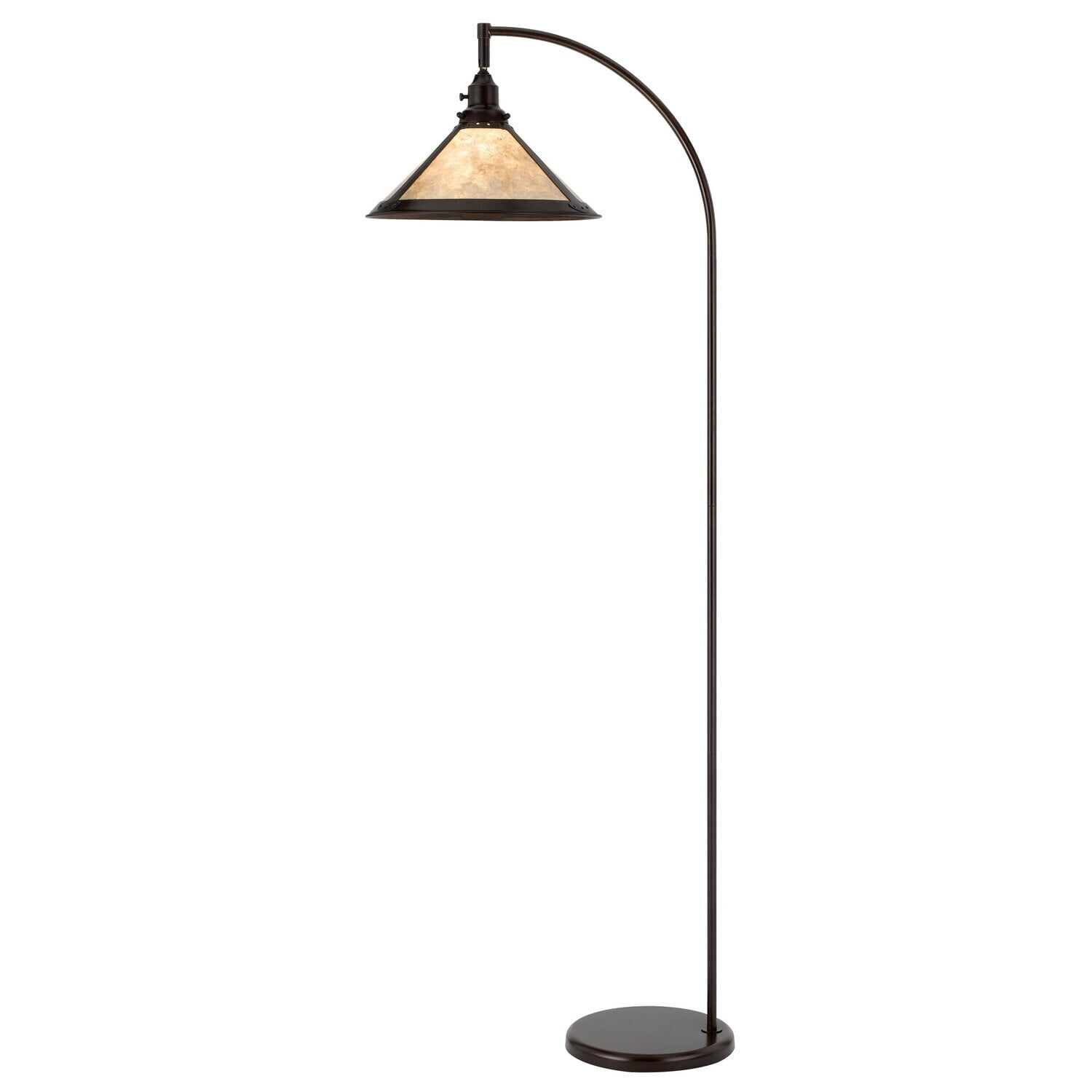 65'' Dark Bronze Arched Floor Lamp with White Mica Shade