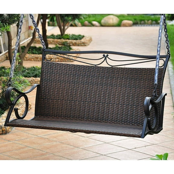 Modern Loveseat Swing - Resin Wicker Patio Seat - Outdoor Porch Furniture - Steel Frame - Minimalist Design