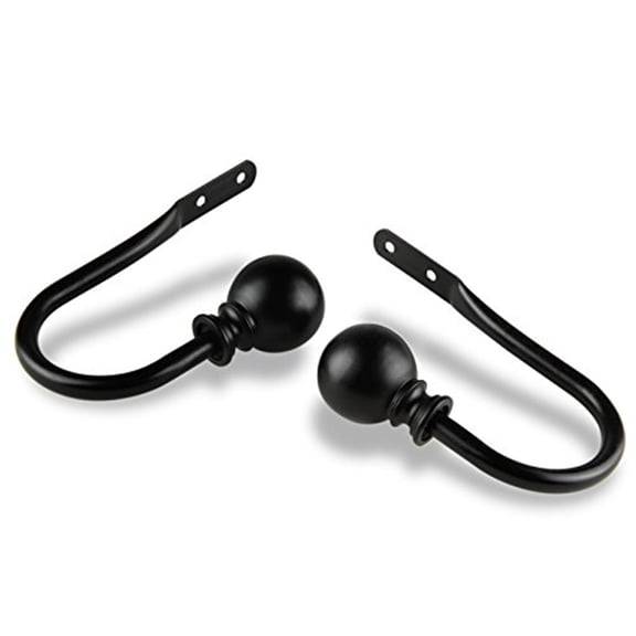 Curtain Holdback Hooks Pair  Decorative Window Treatment Accessories  4" Length x 3.5" Width  Black Finish