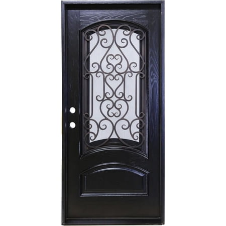 Maykoosh Modern Motifs 36" X 80" Entry House Front Door, Wrought Iron Door W/ Openable Tempered Rain Glass Window, Right-Hand Double Door Inward Swing ,Espresso