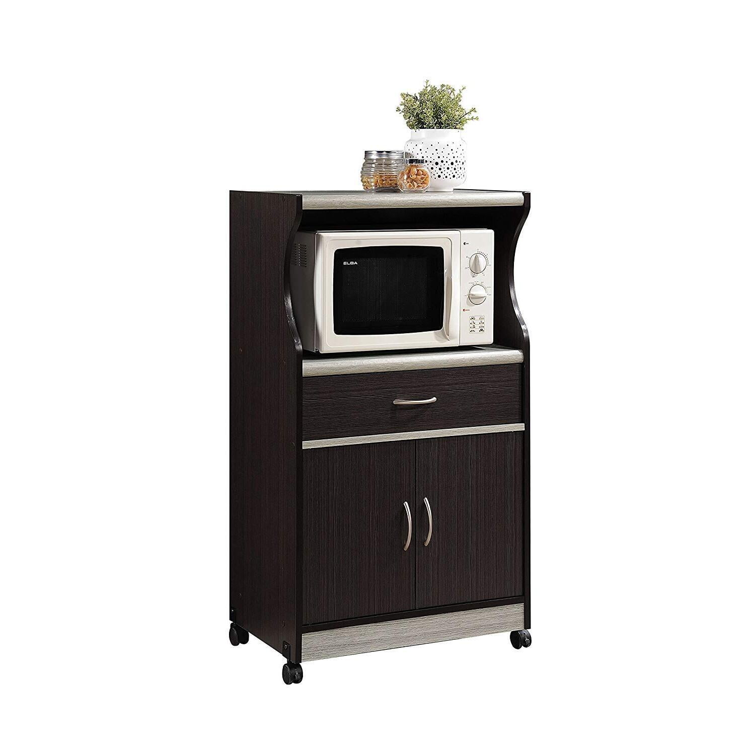 Microwave Cart Kitchen Storage - Rolling Utility Cart with Drawer & Shelves - Modern Kitchen Island Cabinet