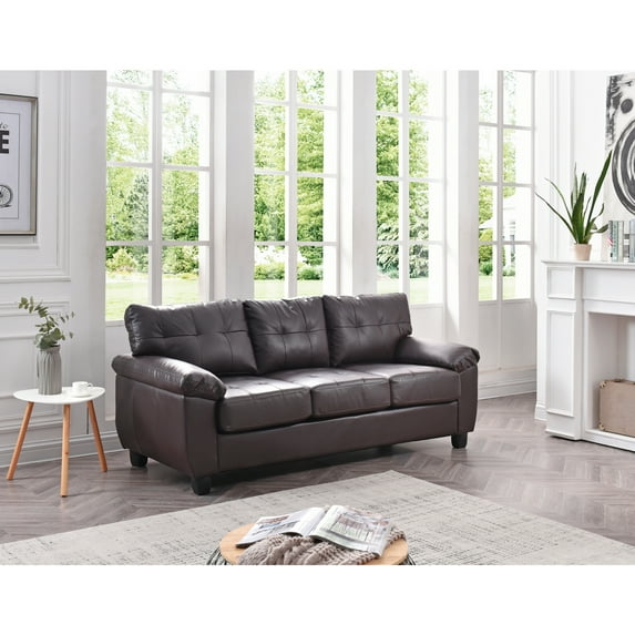 Modern Sofa with Pocket Coil Seating - Faux Leather Living Room Couch, 78 Inch
